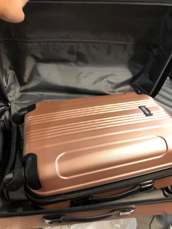 Photo 4 of [READ NOTES] Kenneth Cole REACTION Out Of Bounds Lightweight Durable Hardshell 4-Wheel Spinner Cabin Size Travel Suitcase, Rose Gold, 2-Piece Set (20" & 28") Rose Gold 2-Piece Set (20" & 28")