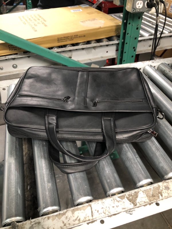 Photo 4 of seyfocnia Men's Leather Laptop Briefcase Black-17.3inch