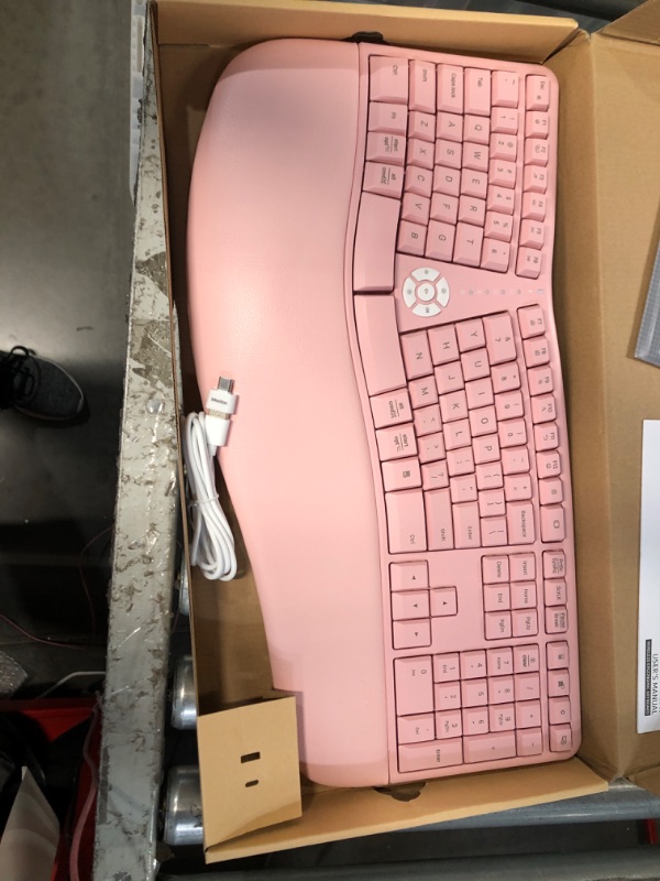 Photo 2 of MEETION Ergonomic Keyboard, Split Wireless Keyboard with Cushioned Wrist, Palm Rest, Curved, Natural Typing Full Size Rechargeable Keyboard 