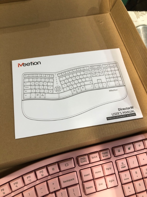 Photo 4 of MEETION Ergonomic Keyboard, Split Wireless Keyboard with Cushioned Wrist, Palm Rest, Curved, Natural Typing Full Size Rechargeable Keyboard 