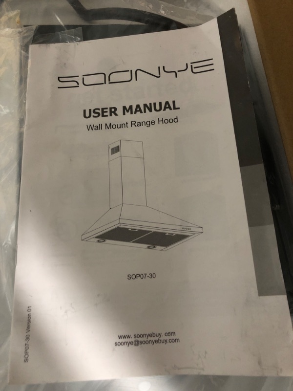 Photo 4 of * used * see all images * 
SOONYE 450 CFM Stainless Steel Wall Mount Vent Hood with 3 Speed Exhaust Fan,5-Layer Aluminum Filters