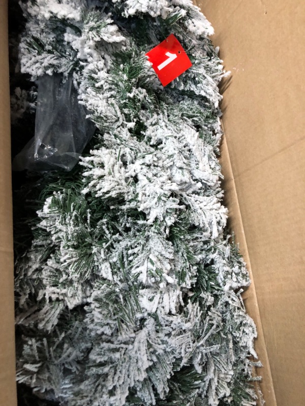 Photo 4 of ***USED***6ft Prelit Snow Flocked Christmas Tree, Artificial Christmas Trees with 250 Multicolored & Warm White Lights, Xmas Pine Tree for Holiday Home, Office, Party Indoor Outdoor Decoration