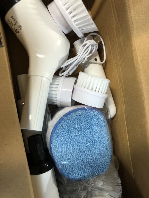 Photo 2 of ***READ NOTES*** Electric Spin Scrubber,Cordless Cleaning Brush,Shower Cleaning Brush with 8 Replaceable Brush Heads, Power Scrubber 3 Adjustable Speeds,Adjustable & Detachable Long Handle,Voice Broadcast White