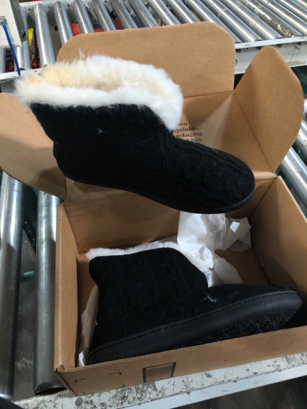 Photo 2 of HomeTop Women's Fuzzy Memory Foam Boot Slippers with Indoor Outdoor Rubber Sole 5-6 Dark Black