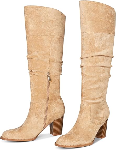 Photo 1 of ***stock photo see pictures***MeiLuSi Womens Knee High Boots Pointed Toe Suede Boots Chunky Heel Faux Slouchy Boots Wide Calf Tall Fall Boots Side Zipper