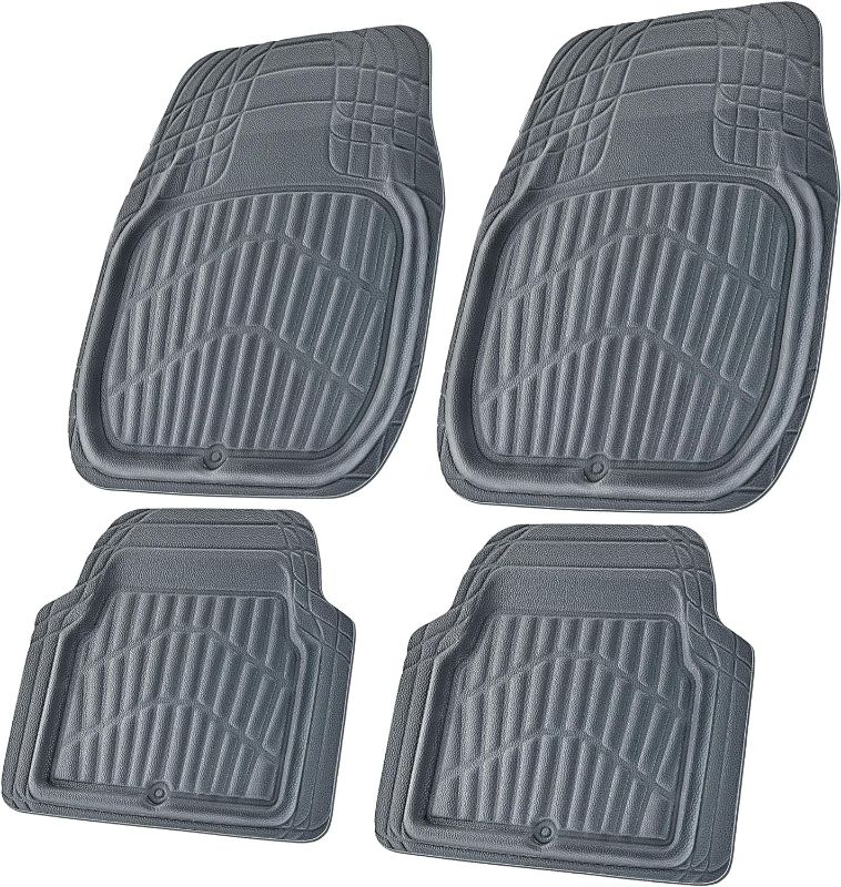 Photo 1 of CASS Pass Leather Car Floor Mats -3D Waterproof All Weather, Universal Trim to Fit & Anti-Slip Burr Bottom Safety & Light Easy Clean Install for SUV Truck Auto 4 Piece Sedan Van