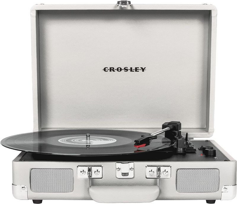 Photo 1 of Crosley CR8005F-WS Cruiser Plus Vintage 3-Speed Bluetooth in/Out Suitcase Vinyl Record Player Turntable, White Sand Bluetooth In/Out White Sand