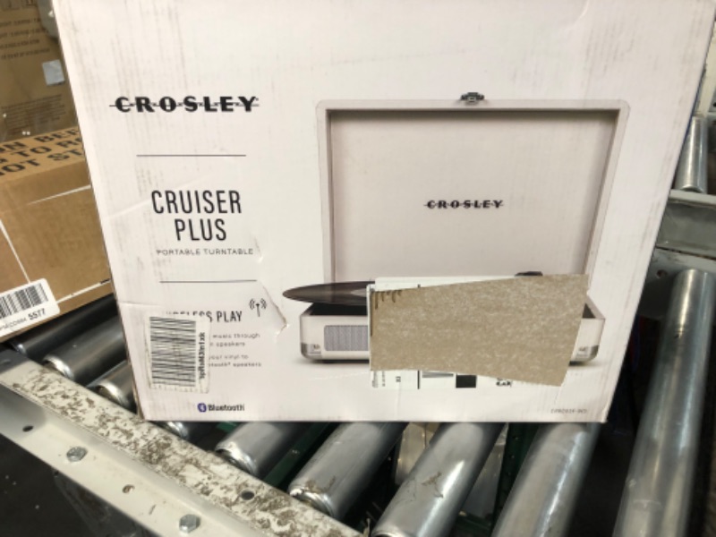 Photo 1 of Crosley CR8005F-WS Cruiser Plus Vintage 3-Speed Bluetooth in/Out Suitcase Vinyl Record Player Turntable, White Sand Bluetooth In/Out White Sand