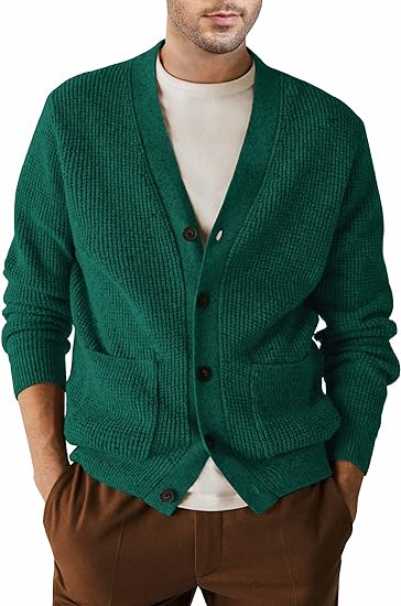 Photo 1 of JMIERR Mens Cardigan Sweater Casual Button Down Long Sleeve V Neck Cable Knit Sweaters with Pockets Small Khaki