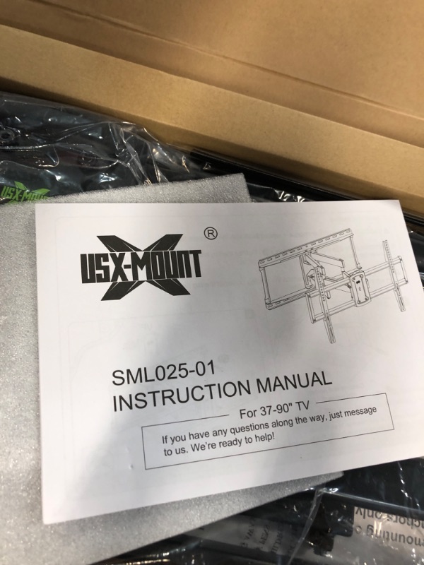 Photo 2 of USX MOUNT 37-90 inch Full Motion TV Wall Mount, Fits 24" Wood Studs, Wall Mount TV Bracket with Smooth Swivel, Tilt, Extension, Holds up to 132lbs, Max VESA 600x400mm, Includes Wall Drilling Template