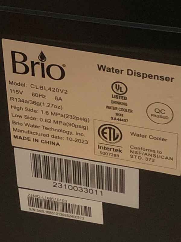 Photo 5 of * important * see clerk notes * 
Brio Bottom Loading Water Cooler Water Dispenser - Hot, Cold & Cool Water - UL/Energy Star Approved
