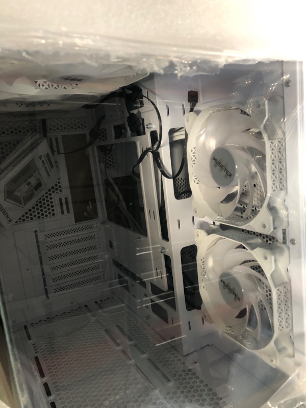 Photo 3 of MUSETEX ATX PC Case,5 PWM ARGB Fans Pre-Installed,360MM RAD Support,Type-C Gaming PC Case,270° Full View Tempered Glass Mid Tower PC Case,Pure White ATX Computer Case,Y6