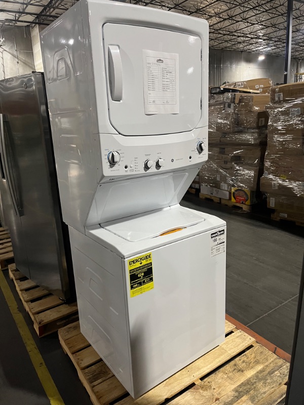 Photo 1 of GE Gas Stacked Laundry Center with 3.8-cu ft Washer and 5.9-cu ft Dryer
