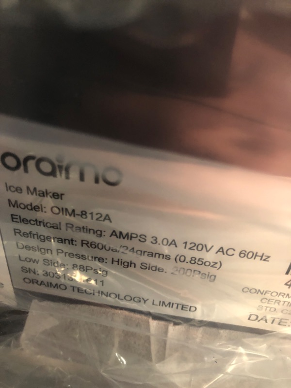 Photo 4 of **NON-FUNCTIONAL*FOR PARTS ONLY**
Oraimo Nugget Ice Maker 812A, Ice Makers Countertop, 33 lbs/Day 