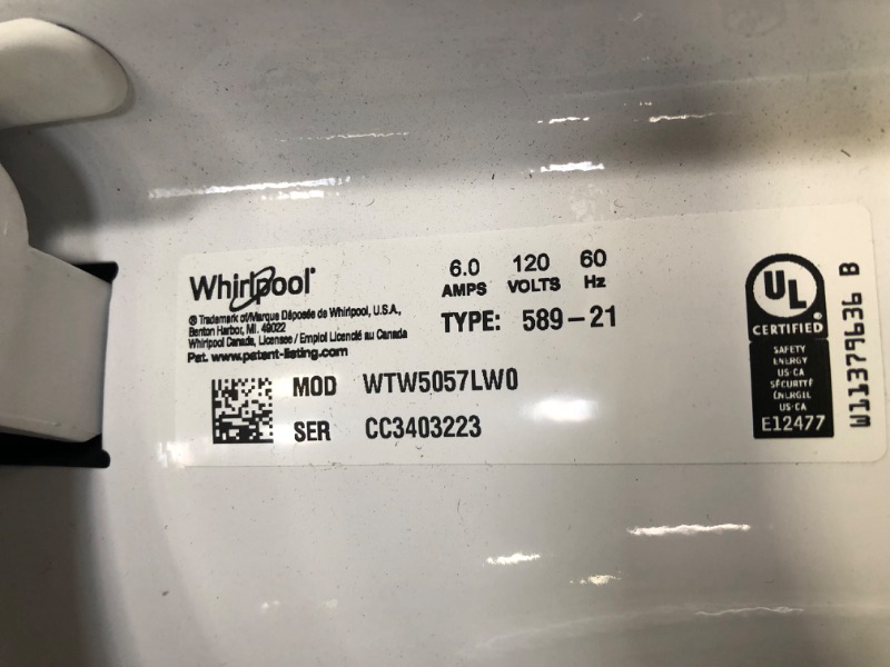 Photo 10 of * important * see clerk notes *
Whirlpool 2 in 1 Removable Agitator 4.7-cu ft High Efficiency Impeller and Agitator Top-Load Washer (White)