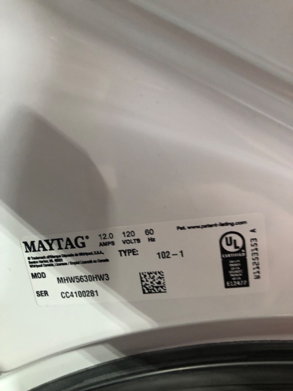 Photo 10 of Maytag 4.5-cu ft High Efficiency Stackable Steam Cycle Front-Load Washer (White) ENERGY STAR
