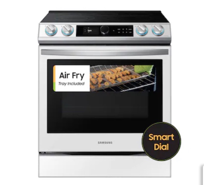 Photo 1 of Samsung Bespoke 30-in Glass Top 5 Elements 6.3-cu ft Self-Cleaning Air Fry Convection Oven Slide-in Smart Electric Range (White Glass)