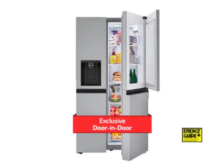 Photo 1 of LG Door in Door 27.12-cu ft Side-by-Side Refrigerator with Ice Maker (Printproof Stainless Steel)