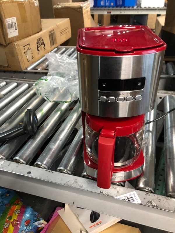 Photo 1 of Kenmore Aroma Control 12-cup Programmable Coffee Maker, Red and Stainless Steel Drip Coffee Machine, Glass Carafe, Reusable Filter, Timer, Digital Display, Charcoal Water Filter, Regular or Bold