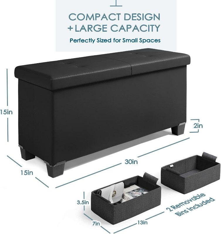 Photo 4 of (READ NOTE) Storage Ottoman Bench with Storage Bins, 30-In Storage Bench for Bedroom End of Bed, Folding Foot Rest Ottoman with Storage for Living Room, 660lbs