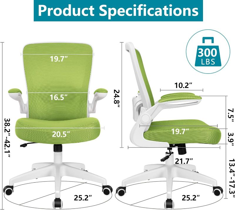 Photo 1 of (READ NOTES) Office Chair, FelixKing Ergonomic Desk Chair Breathable Mesh Chair with Adjustable High Back Lumbar Support Flip-up Armrests, Executive Rolling Swivel Comfy Task Computer Chair for Home Office (Green)
