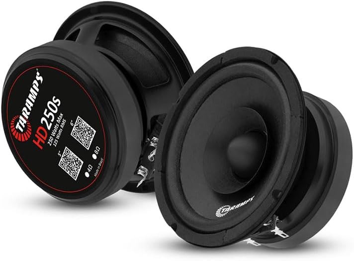 Photo 1 of Taramps 5" HD 250s Loudspeaker 4 Ohms 125 Watts RMS Program Power Full Range Car Audio Speaker, 5-Inch Compact for Doors, Copper Coil Wire Material, Black Sold in Pairs