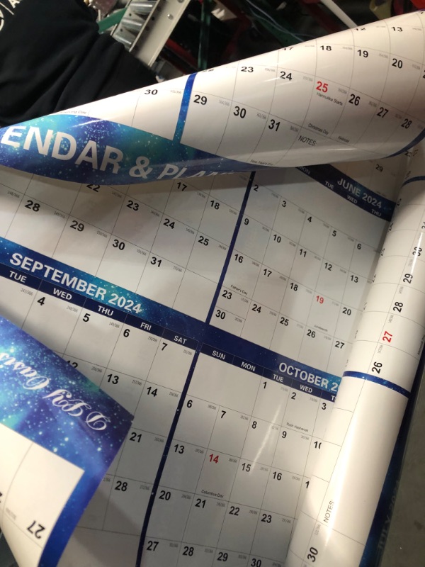 Photo 2 of 32" x 48" 2024 Wall Calendar Dry Erase - Large Blue Starry Sky Calendar Wet & Dry Erasable Laminated 12 Month Annual Yearly Planner, Reversible, Horizontal/Vertical (2024 Wall Calendar)