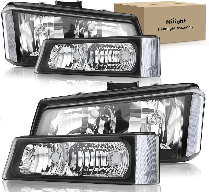 Photo 1 of Nilight Headlight Assembly for 2003 2004 2005 2006 Chevy Silverado Avalanche 1500 1500HD 2500 2500HD 3500 Chevrolet Pickup Replacement Headlamp Housing Bumper Lamp Set, 2 Years Warranty Black Housing + Amber Reflector