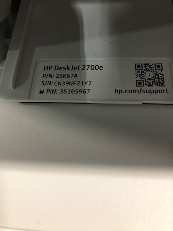 Photo 1 of HP DeskJet 2755e Wireless Color All-in-One Printer with bonus 6 months Instant Ink (26K67A), white
