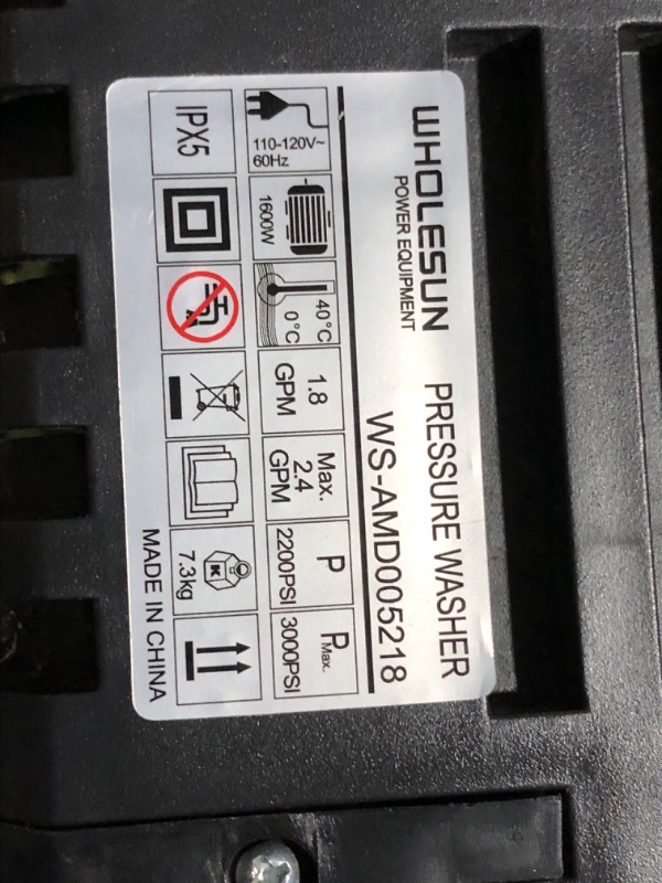 Photo 5 of ***HEAVILY USED AND SUNFADED - HOSE REEL MISSING - UNABLE TO TEST - MISSING PARTS***
WHOLESUN 3000PSI Electric Pressure Washer 2.4GPM Power Washer(Green)