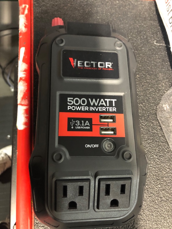 Photo 2 of Vector 500 Watt Power Inverter, PI500V, Dual Power Inverter, Two USB Charging Ports,Grey