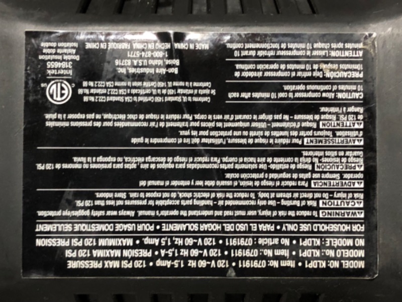 Photo 8 of ***USED - POWERS ON - UNABLE TO TEST FURTHER***
Kobalt 120v & 12v Portable Air Compressor Inflator 