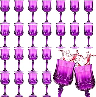 Photo 4 of 24 Pcs Patterned Plastic Wine Glasses Colorful Goblet Champagne Flutes Glasses (Purple)