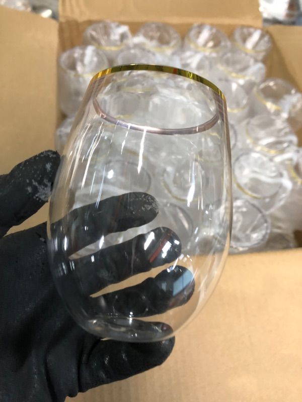 Photo 3 of  Crystal Clear Plastic Wine Glasses Set 6 Gold Rim)