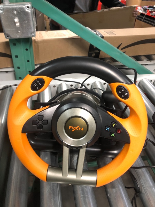 Photo 3 of Game Racing Wheel, PXN-V3II 180° Competition Racing Steering Wheel with Universal USB Port and with Pedal, Suitable for PC, PS3, PS4, Xbox One, Xbox Series S&X, Nintendo Switch - Orange