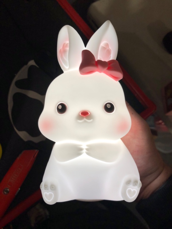 Photo 2 of (READ FULL POST) Night Light for Kids, Cute Squishy Bunny Silicone Lamp with Remote, Kawaii Animals Bedside Light Up for Woman and Girls, Pink LED Decor Rabbit Nightlight for Toddler Bedroom. Pink Large