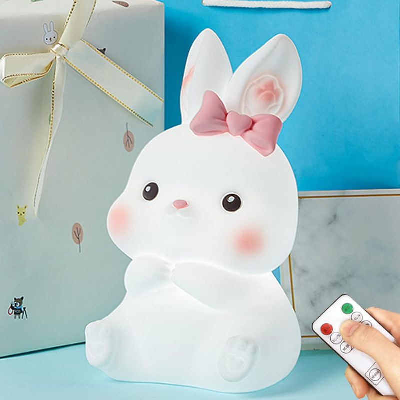 Photo 1 of (READ FULL POST) Night Light for Kids, Cute Squishy Bunny Silicone Lamp with Remote, Kawaii Animals Bedside Light Up for Woman and Girls, Pink LED Decor Rabbit Nightlight for Toddler Bedroom. Pink Large
