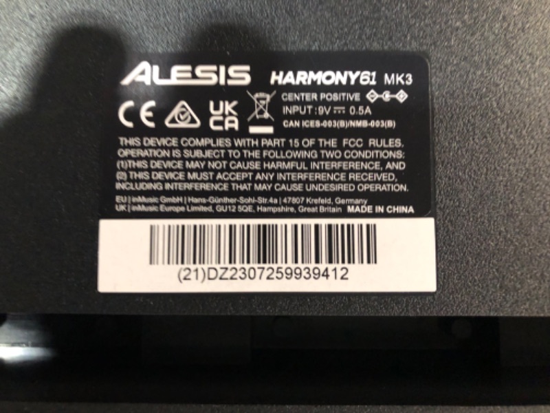 Photo 3 of **SEE NOTES**MISSING PARTS 
Alesis Harmony 61 MKIII 61-key Portable Arranger Keyboard