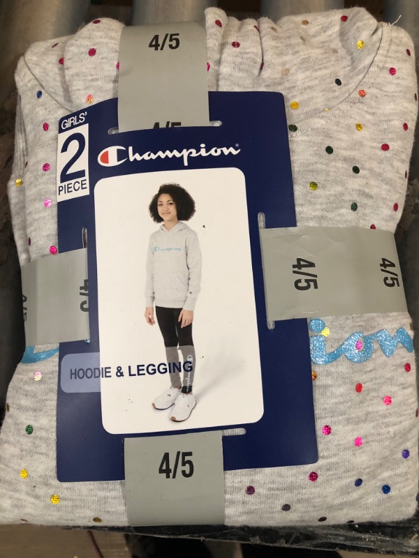 Photo 2 of Champion Girl S 2 Piece Heavyweight Hoodie & Legging Active Set (Oxford Heather/Black 4/5)