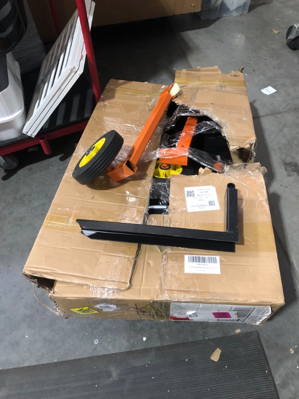 Photo 1 of ***USED - LIKELY MISSING PARTS - SEE COMMENTS***
Hydraulic Material Lift Winch Stacker 441 Lbs 36” Max Lift with 9" Thick Rubber Wheels Removable Flat Bed 18.5" Thick Fork Arm Pallet Truck Dolly Lift Table Fork Lift