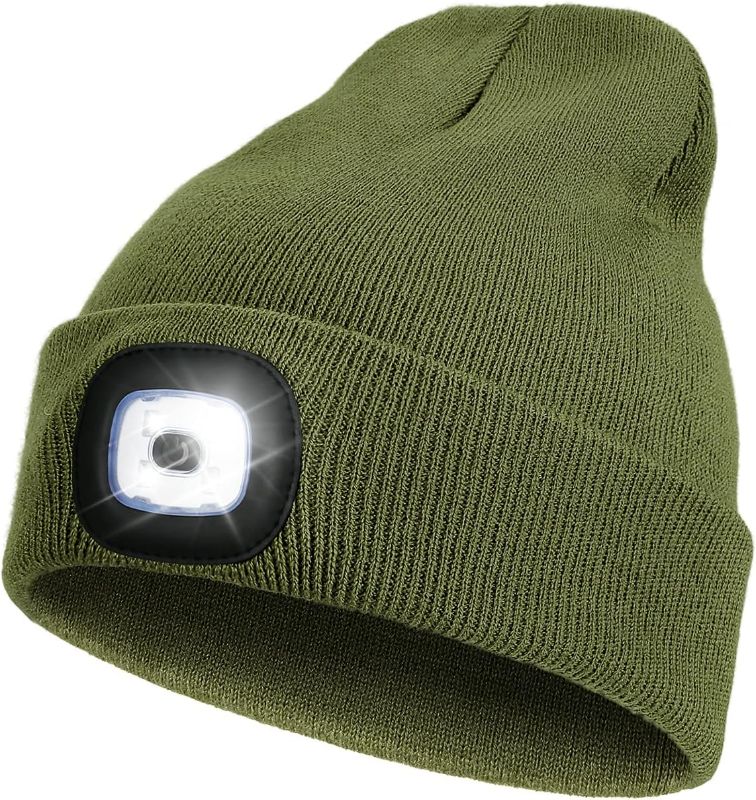 Photo 1 of LED Beanie with Light,Unisex USB Rechargeable Hands Free 4 LED Headlamp Cap Winter 