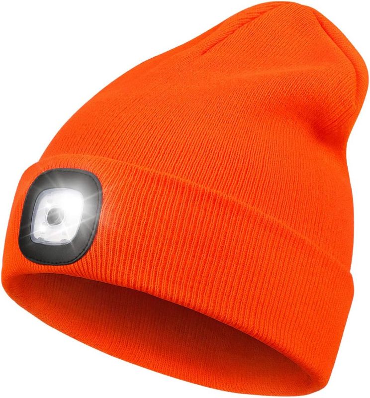 Photo 1 of LED Beanie with Light,Unisex USB Rechargeable Hands Free 4 LED Headlamp Cap Winter 