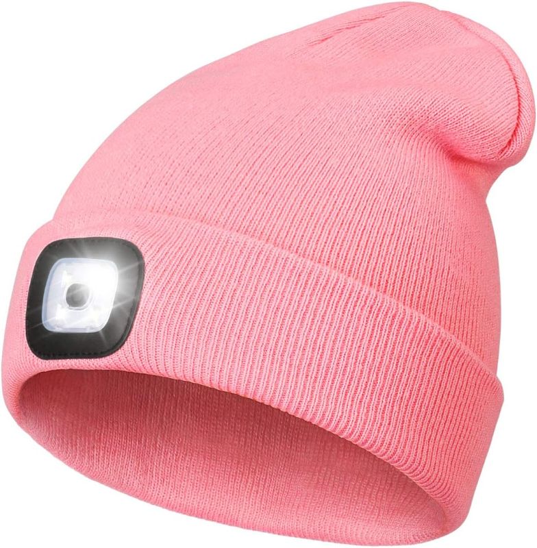 Photo 1 of LED Beanie with Light,Unisex USB Rechargeable Hands Free 4 LED Headlamp Cap Winter 