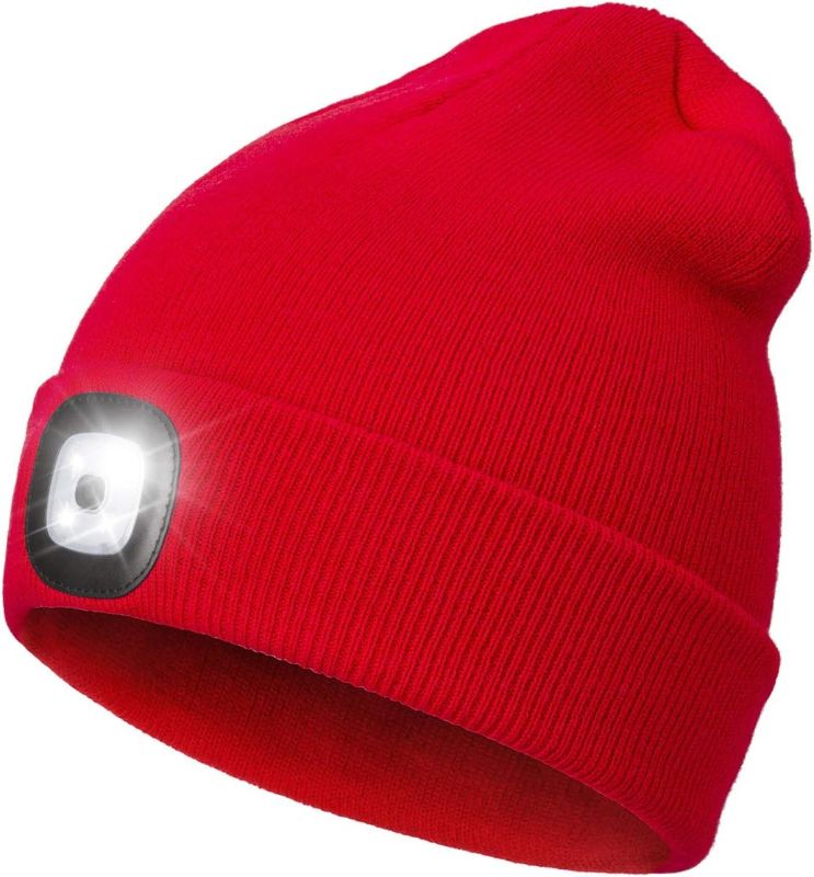 Photo 1 of LED Beanie with Light,Unisex USB Rechargeable Hands Free 4 LED Headlamp Cap Winter 