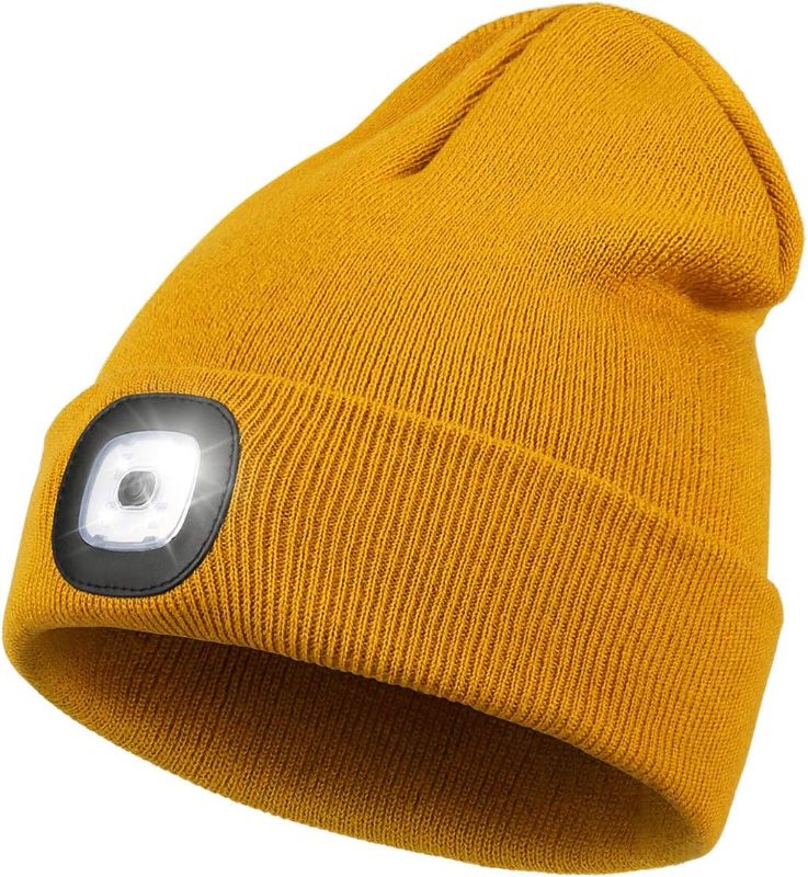 Photo 1 of LED Beanie with Light,Unisex USB Rechargeable Hands Free 4 LED Headlamp Cap Winter 