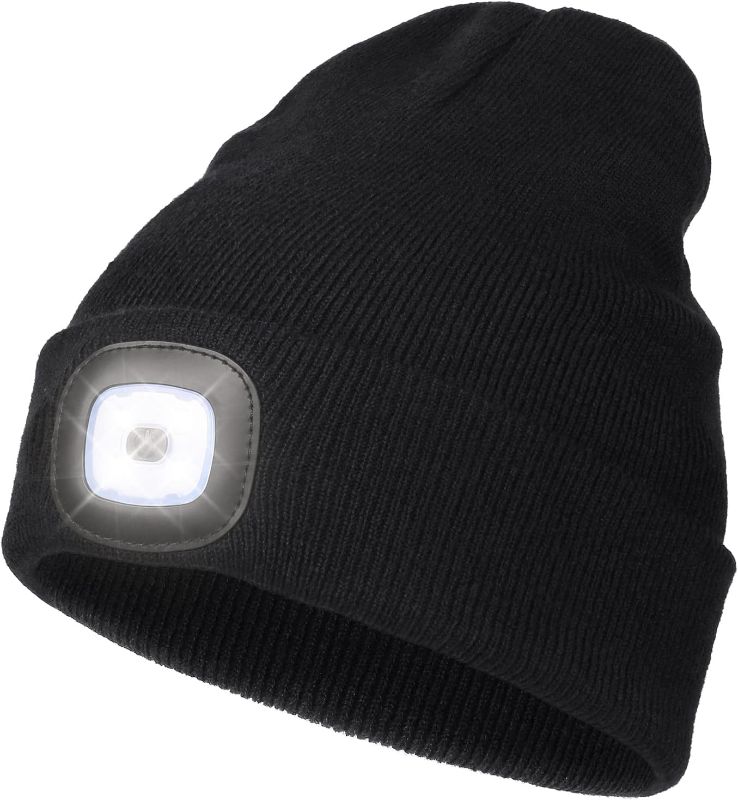 Photo 1 of LED Beanie with Light,Unisex USB Rechargeable Hands Free 4 LED Headlamp Cap Winter 