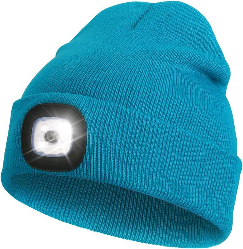 Photo 1 of LED Beanie with Light,Unisex USB Rechargeable Hands Free 4 LED Headlamp Cap Winter 