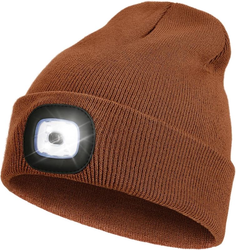 Photo 1 of LED Beanie with Light,Unisex USB Rechargeable Hands Free 4 LED Headlamp Cap Winter 