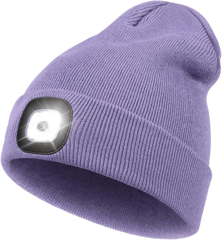 Photo 1 of LED Beanie with Light,Unisex USB Rechargeable Hands Free 4 LED Headlamp Cap Winter 