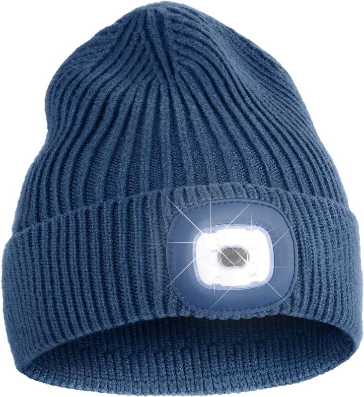 Photo 1 of LED Beanie with Light,Unisex USB Rechargeable Hands Free 4 LED Headlamp Cap Winter 